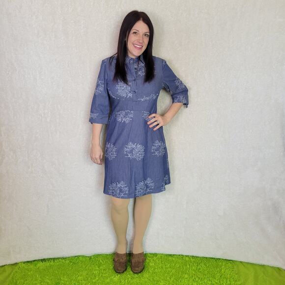 Nina Leonard Blue Floral Collared Midi Dress, 8 - Picture 1 of 5